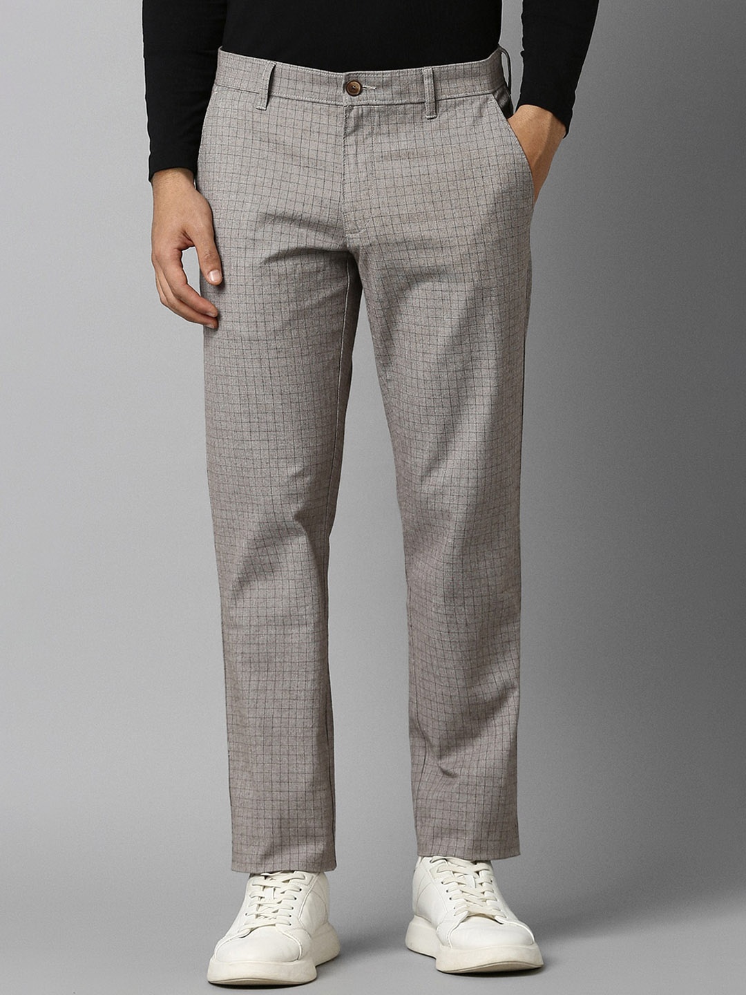 

Louis Philippe Sport Men Mid-Rise Slim Tapered Fit Checked Trousers, Grey