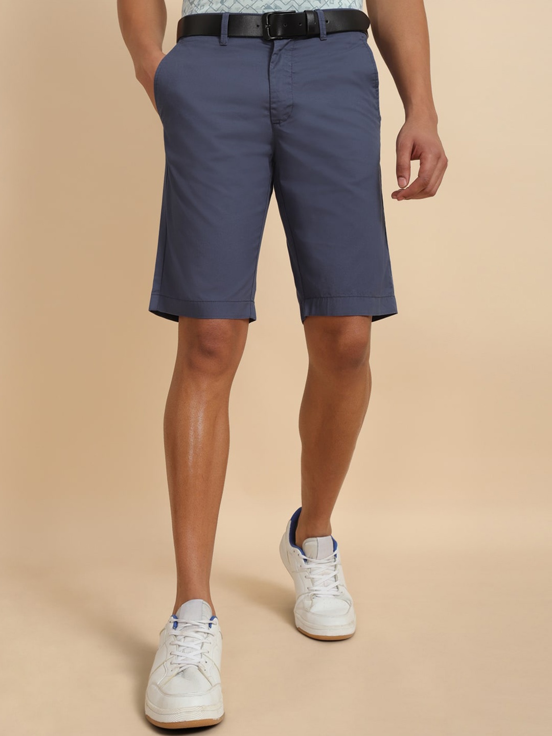 

Allen Solly Men Slim Fit Mid-Rise Pure Cotton Shorts, Navy blue