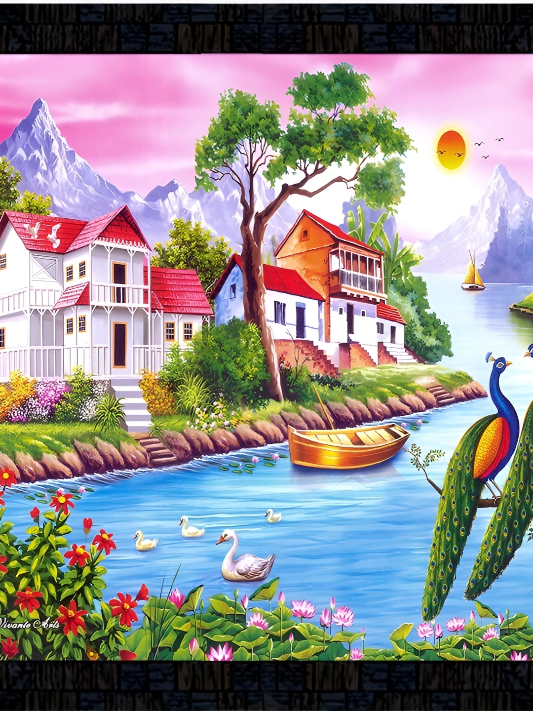 

PnF Black & Green Village Painting Wooden Wall Art