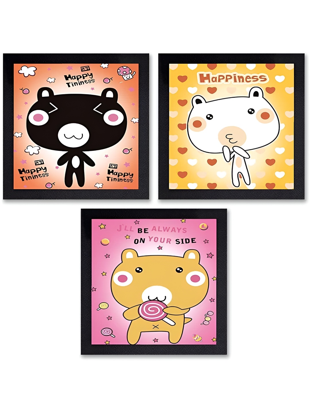 

PnF Black & Pink 3 Pieces Cartoon Painting Wooden Wall Arts