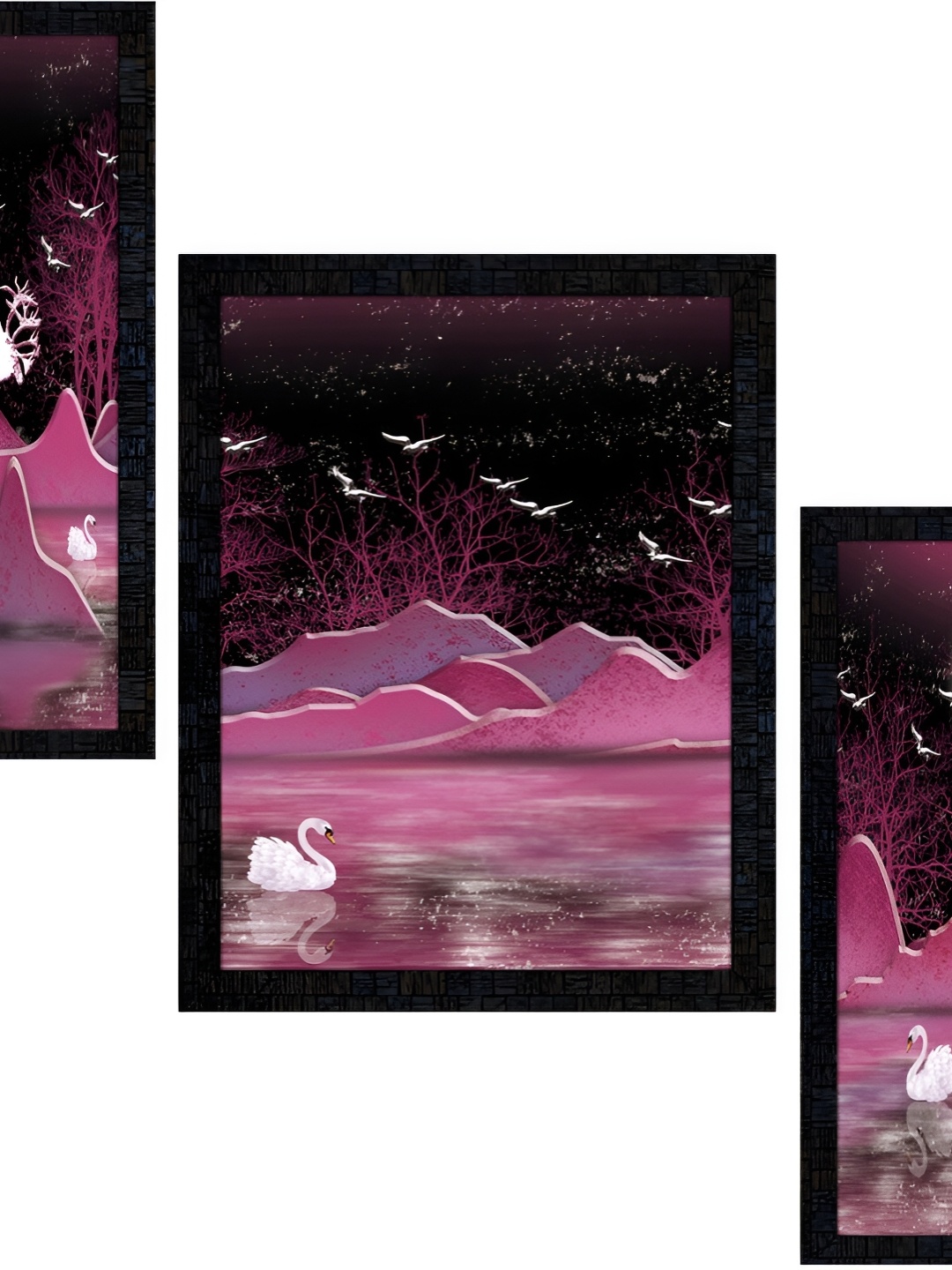 

PnF Charcoal & Pink 3 Piece Paper Painting Wall Art