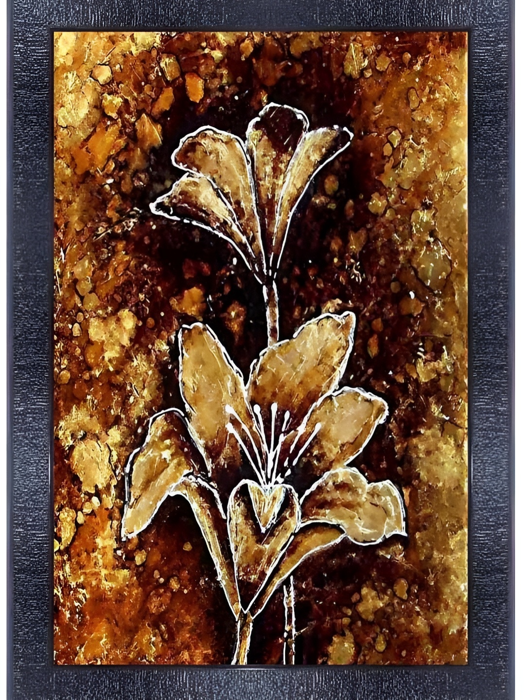 

PnF Black & Gold-Toned Wooden Floral and Botanical Painting Wall Art