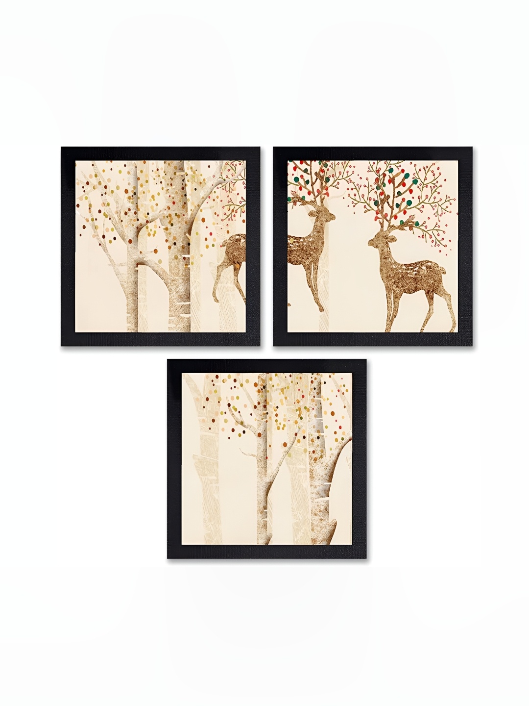 

PnF Black & Cream-Coloured 3 Pieces Paper Birds and Animals Wall Painting