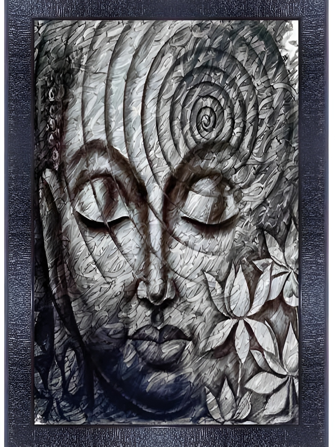 

PnF Black & Grey Buddha Religious Painting Wooden Wall Art