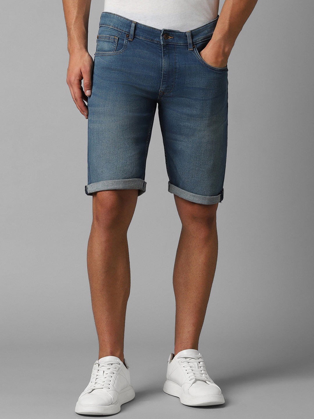 

Louis Philippe Jeans Men Washed Slim Fit Denim Shorts, Blue