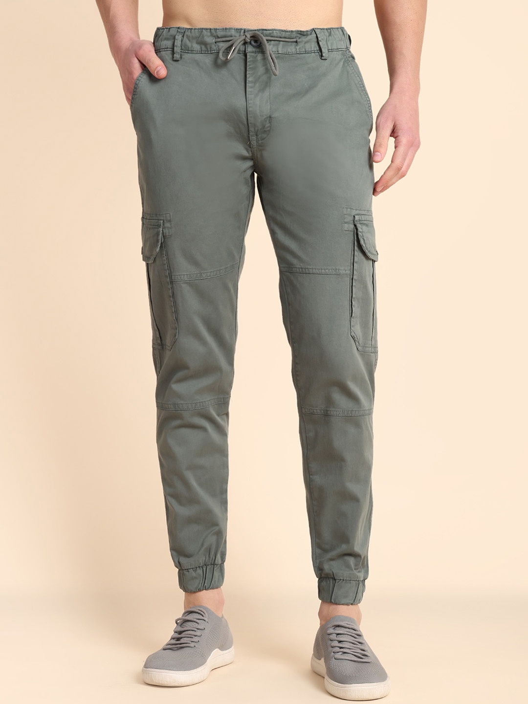 

TOMHIDDLE Men Tailored Mid-Rise Pure Cotton Cargo Joggers, Olive