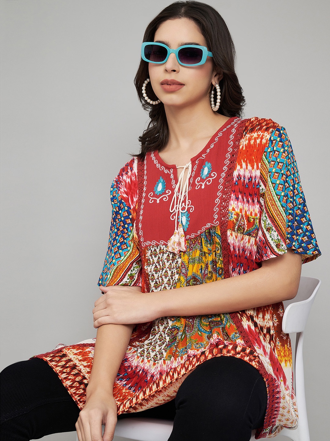 

VELDRESS Printed Crepe Top, Orange