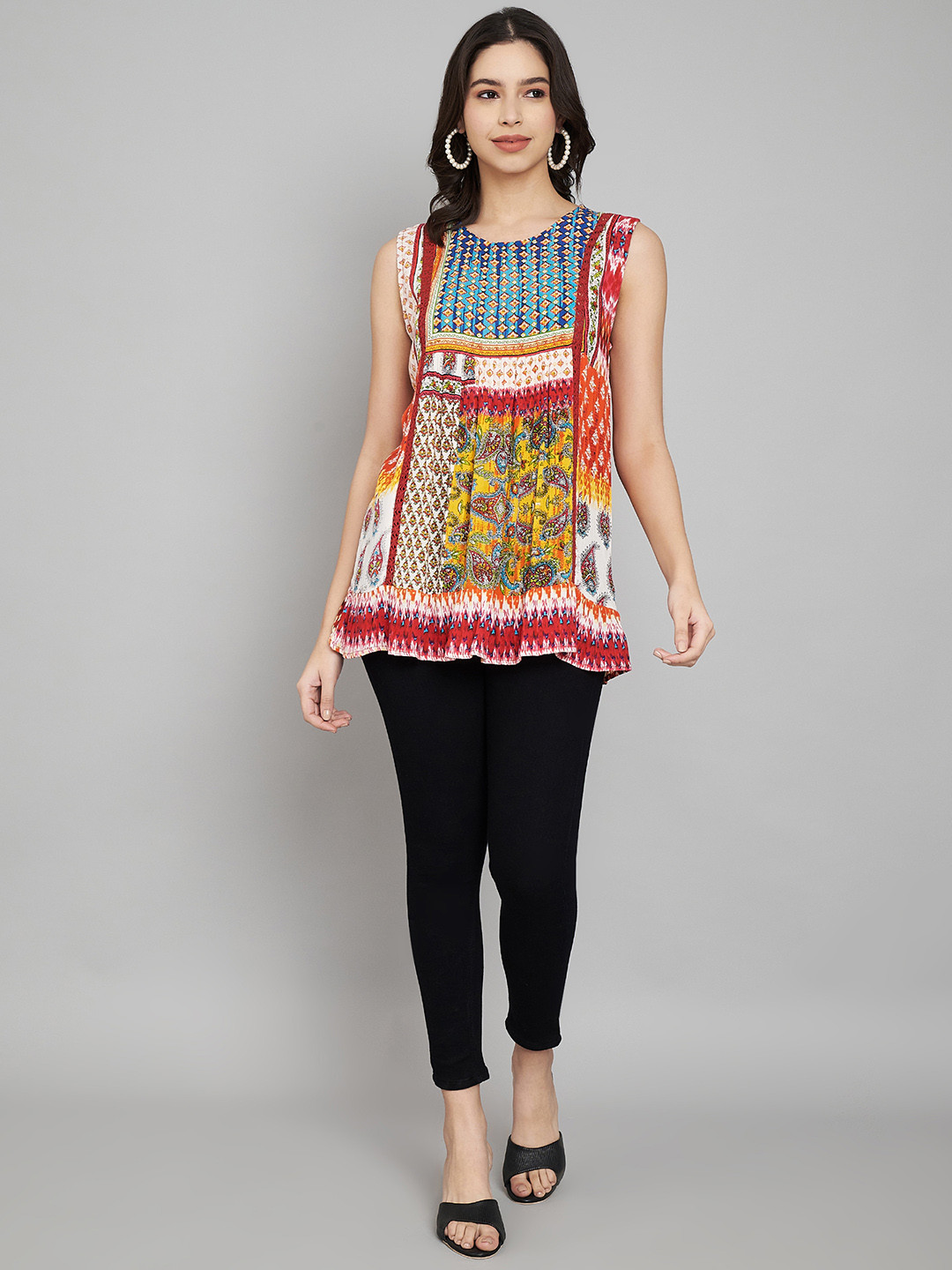 

VELDRESS Tribal Printed Longline A-Line Top, Orange