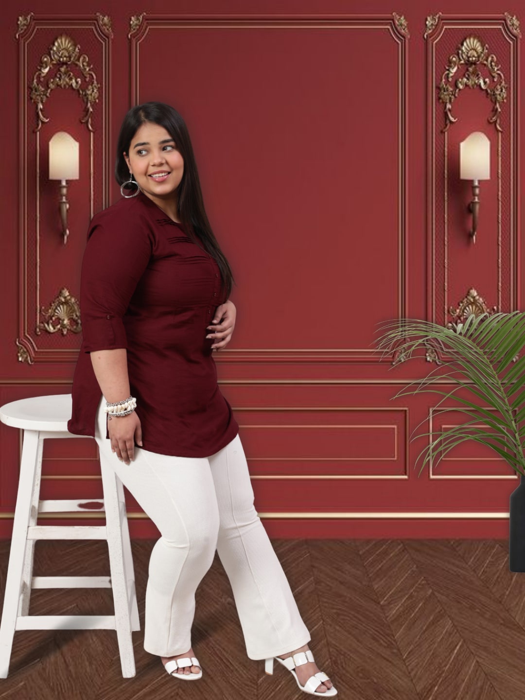 

Nayo Mandarin Collar Tunic, Burgundy
