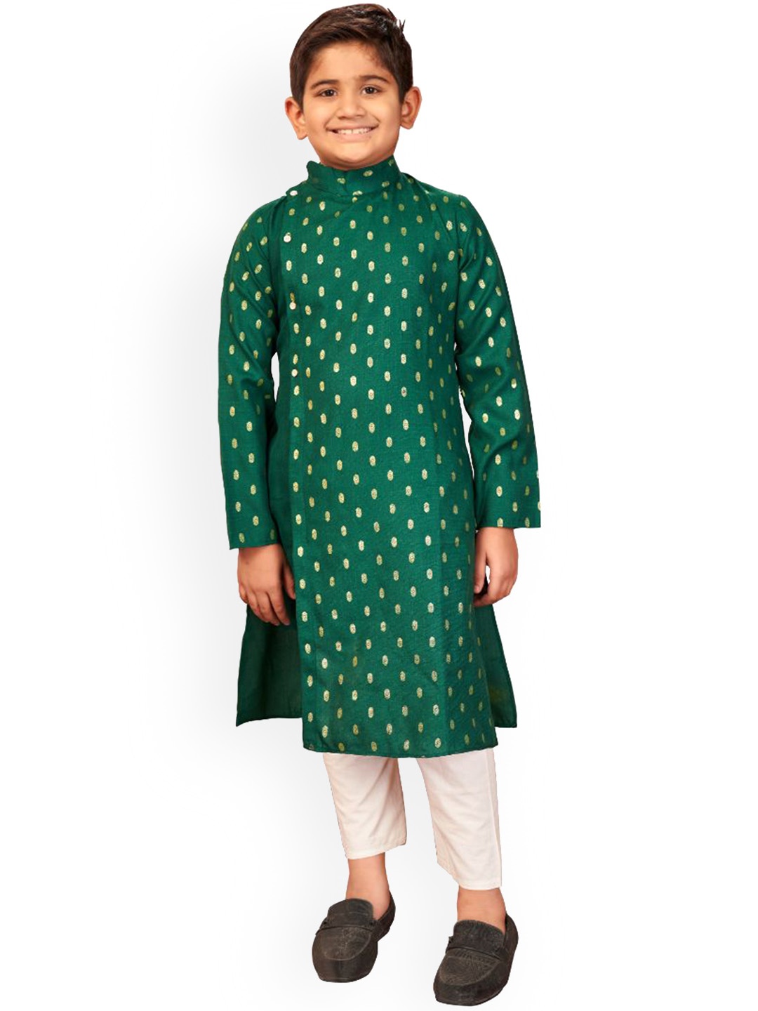 

PERFECTBLUE Boys Ethnic Woven Design Straight Kurta with Trousers, Green