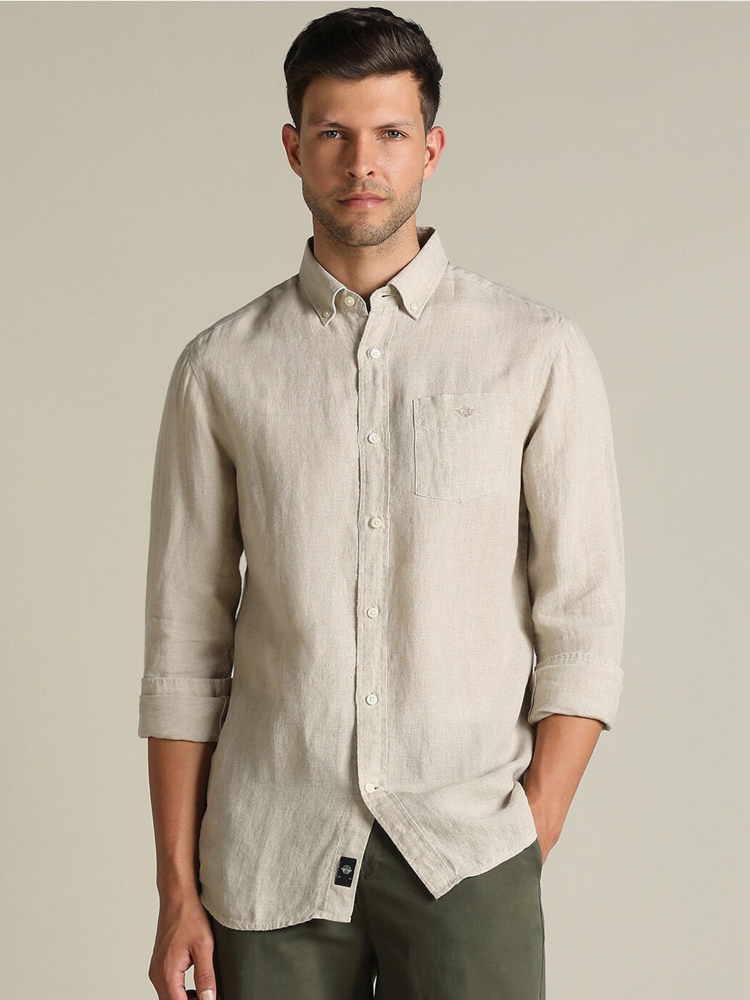 

Dockers Classic Button-Down Collar Linen Casual Shirt, Beige