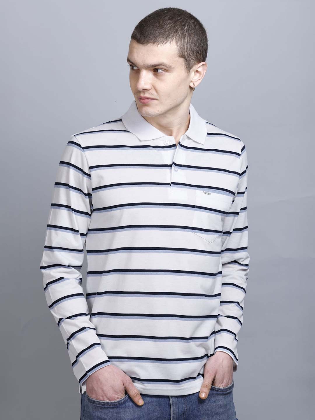 

GODFREY Striped Polo Collar Ultralite Cotton T-shirt, White