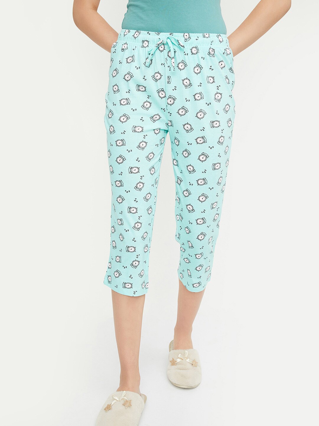 

max Women Pure Cotton Mid Rise Printed Capris, Blue