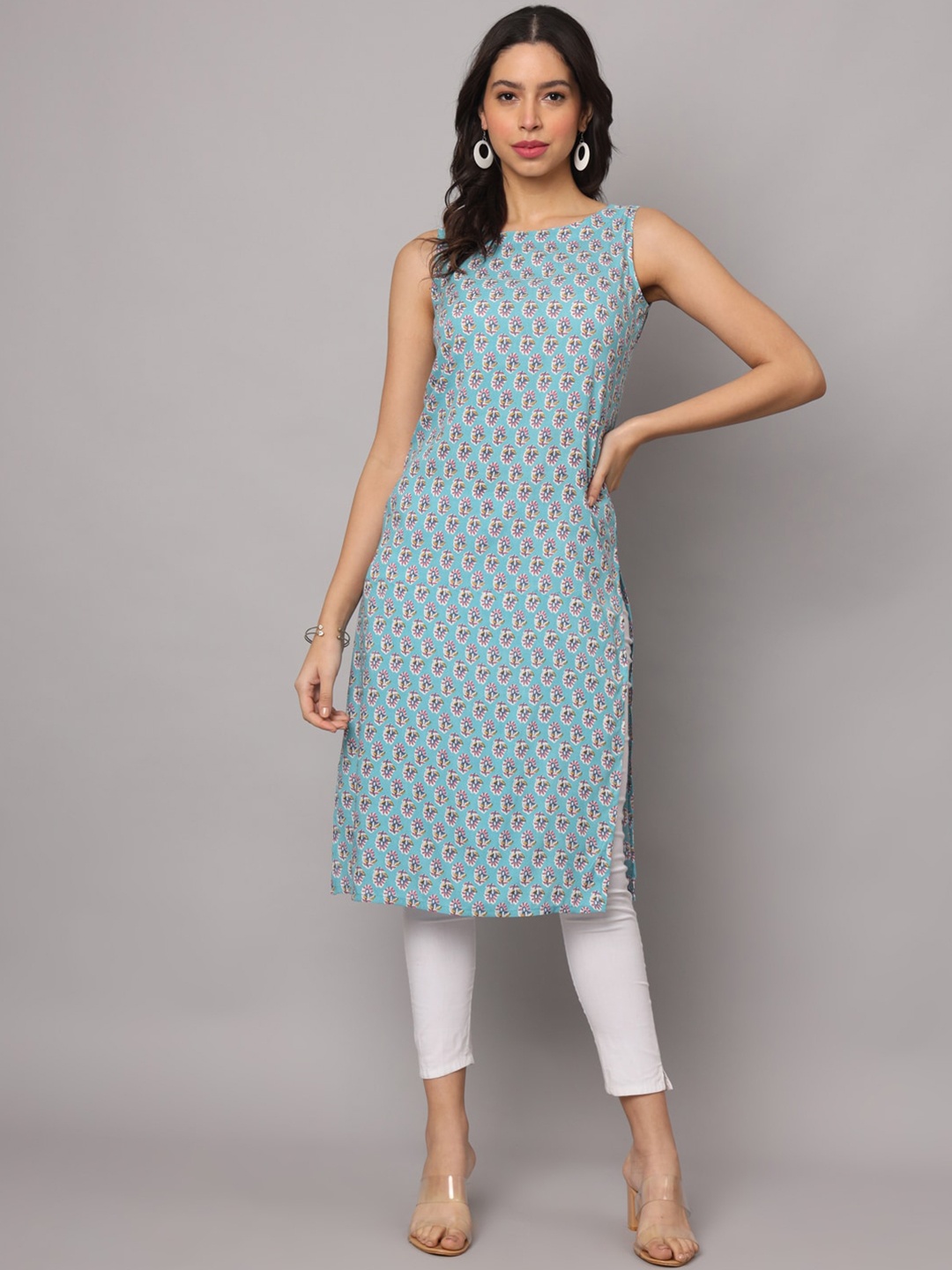 

KALINI Ethnic Motifs Printed Cotton Straight Kurta, Blue