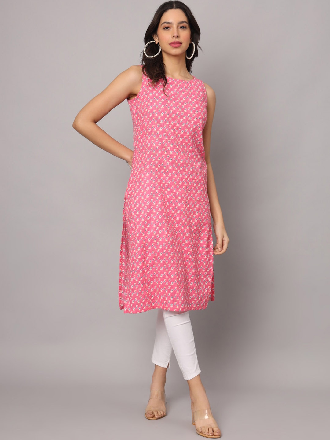 

KALINI Ethnic Motifs Printed Cotton Straight Kurta, Pink