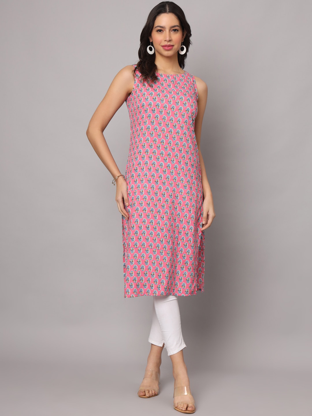 

KALINI Ethnic Motifs Printed Cotton Straight Kurta, Pink