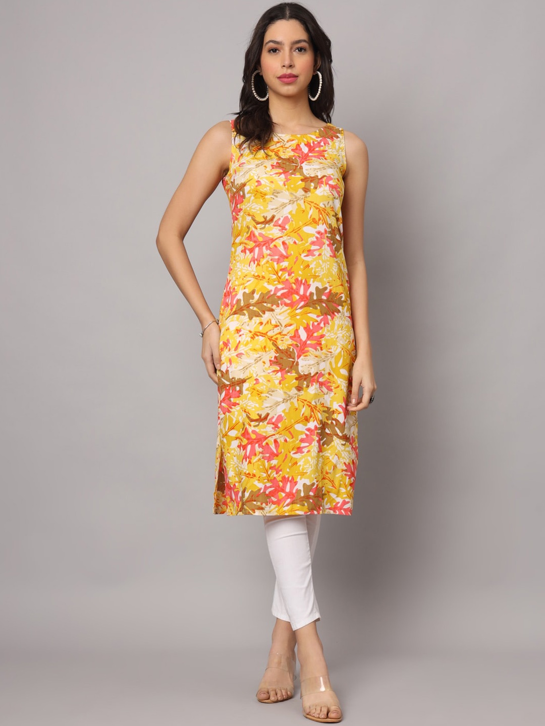 

KALINI Floral Printed Cotton Straight Kurta, Yellow