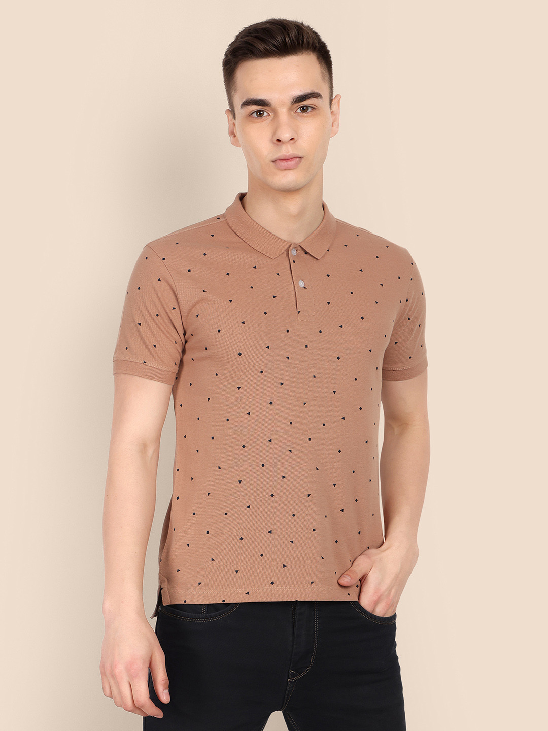 

TOMHIDDLE Conversational Printed Polo Collar Bio-Washed Pure Cotton T-shirt, Mauve