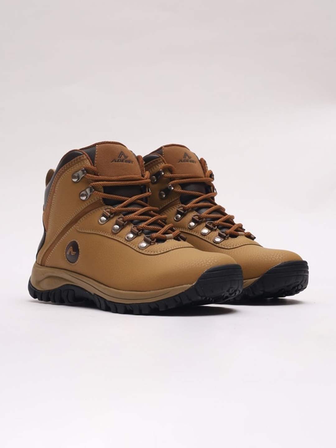

adeboy Men Colourblocked High-Top Sneakers, Tan