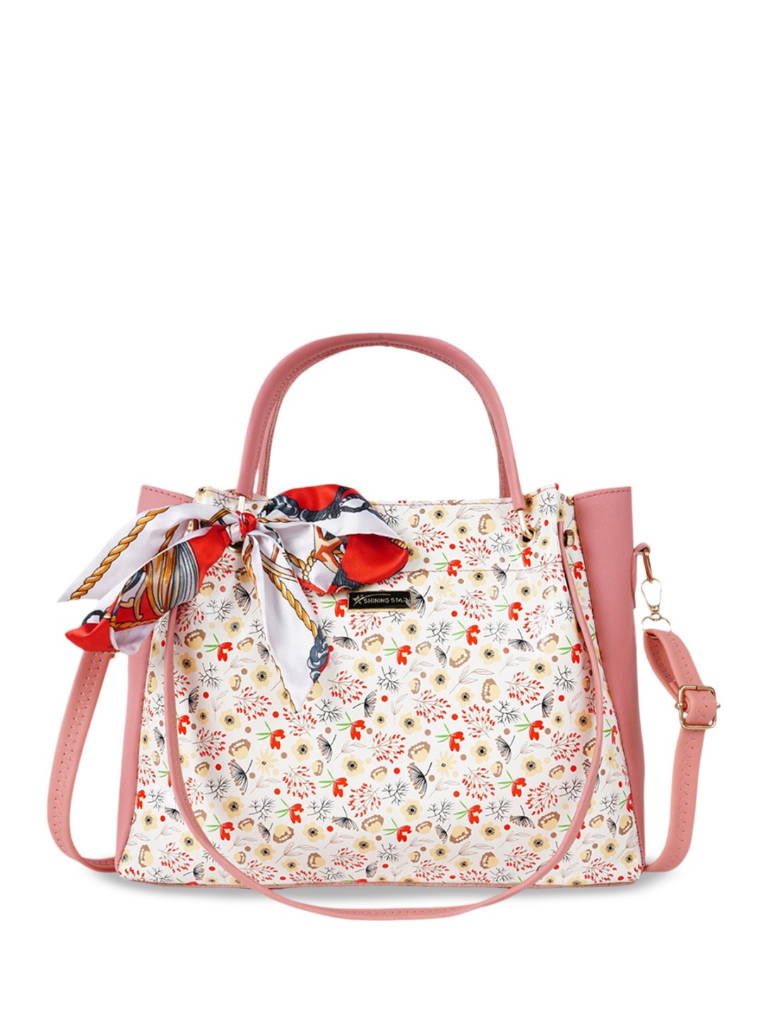 

SHINING STAR Floral Printed Oversized Structured Handheld Bag, Pink