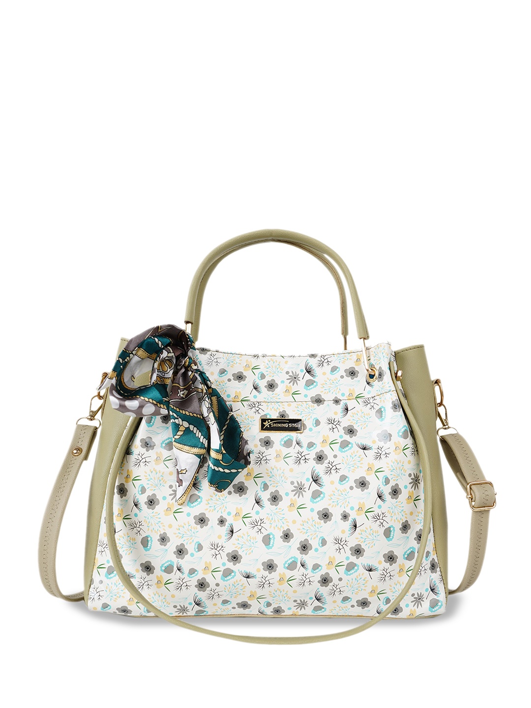 

SHINING STAR Floral Printed Oversized Structured Handheld Bag, Olive