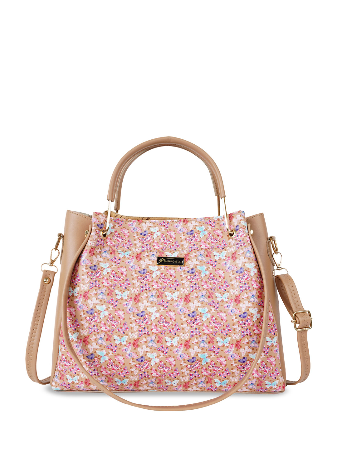 

SHINING STAR Floral Printed Structured Handheld Bag, Cream