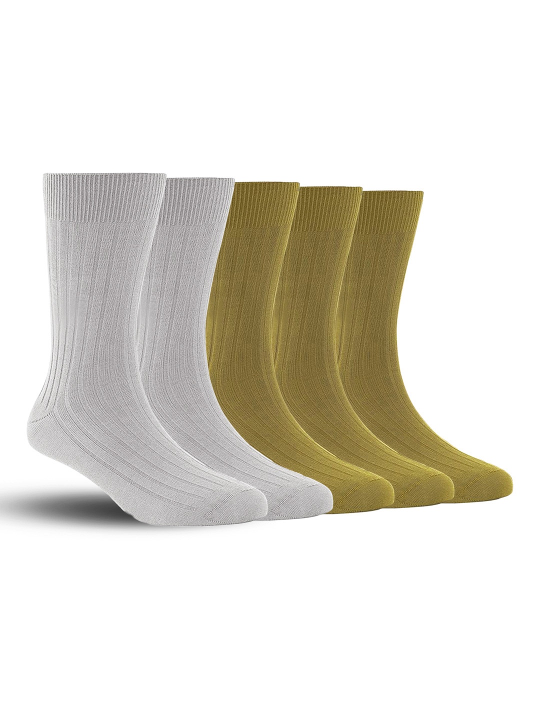 

FOOTPRINT Men 5 Pairs Anti Odour Organic Cotton Calf-Length Ribbed Bamboo Formal Socks, Grey