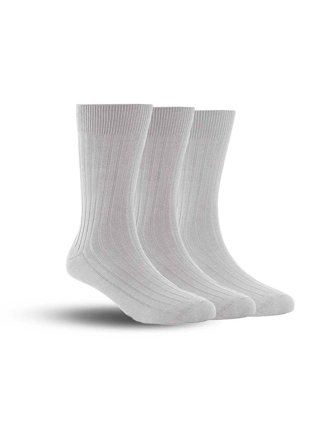 

FOOTPRINT Men 3 Pairs Anti Odour Organic Cotton Calf-Length Ribbed Bamboo Formal Socks, Grey
