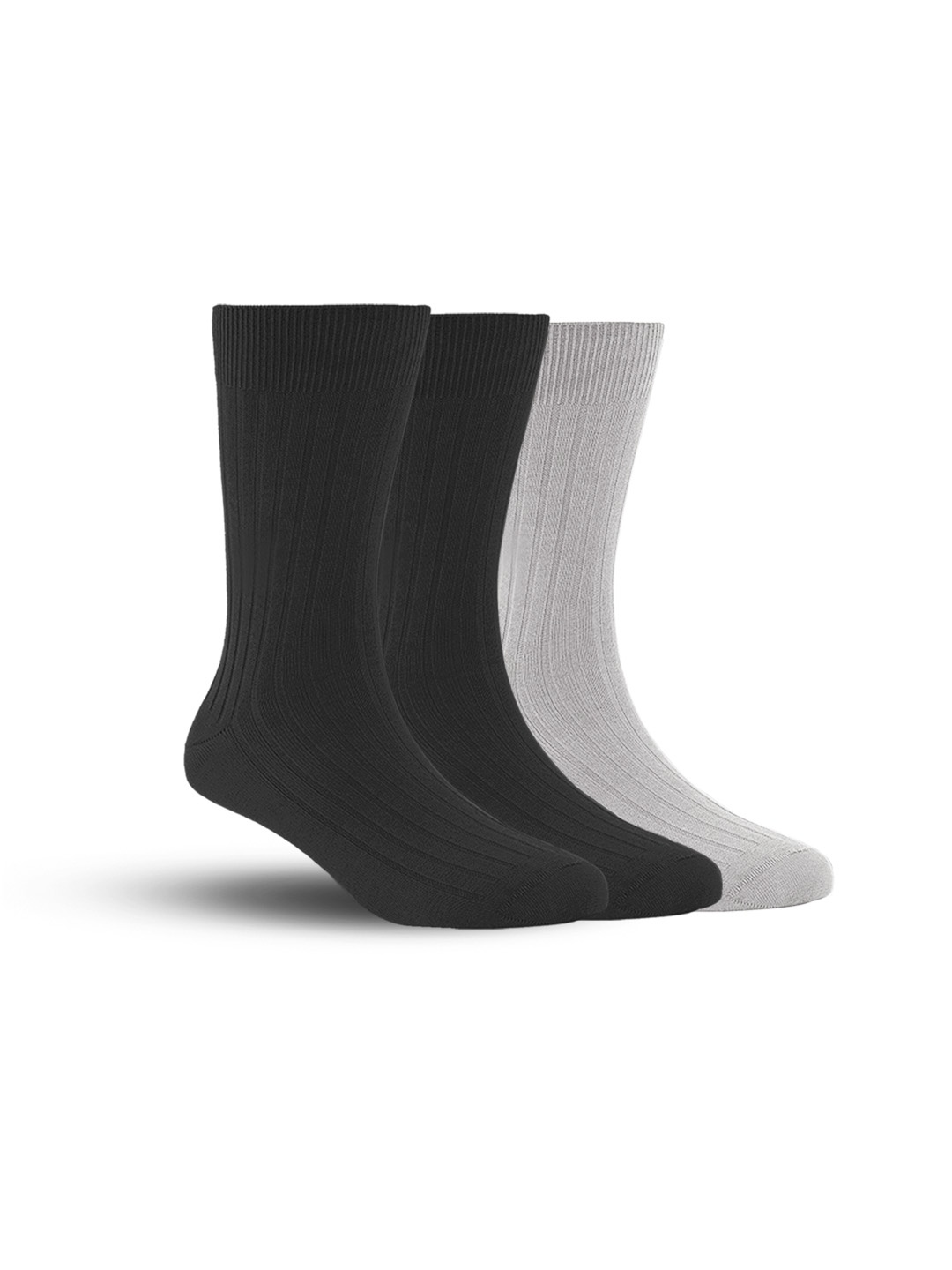 

FOOTPRINT Men 3 Pairs Anti Odour Organic Cotton Calf-Length Ribbed Bamboo Formal Socks, Grey