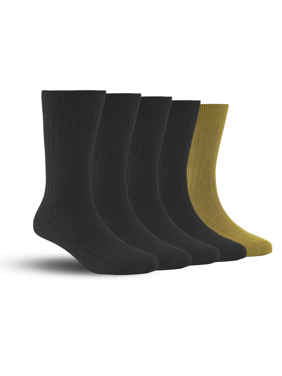 

FOOTPRINT Men 5 Pairs Anti Odour Organic Cotton Calf-Length Ribbed Bamboo Formal Socks, Black