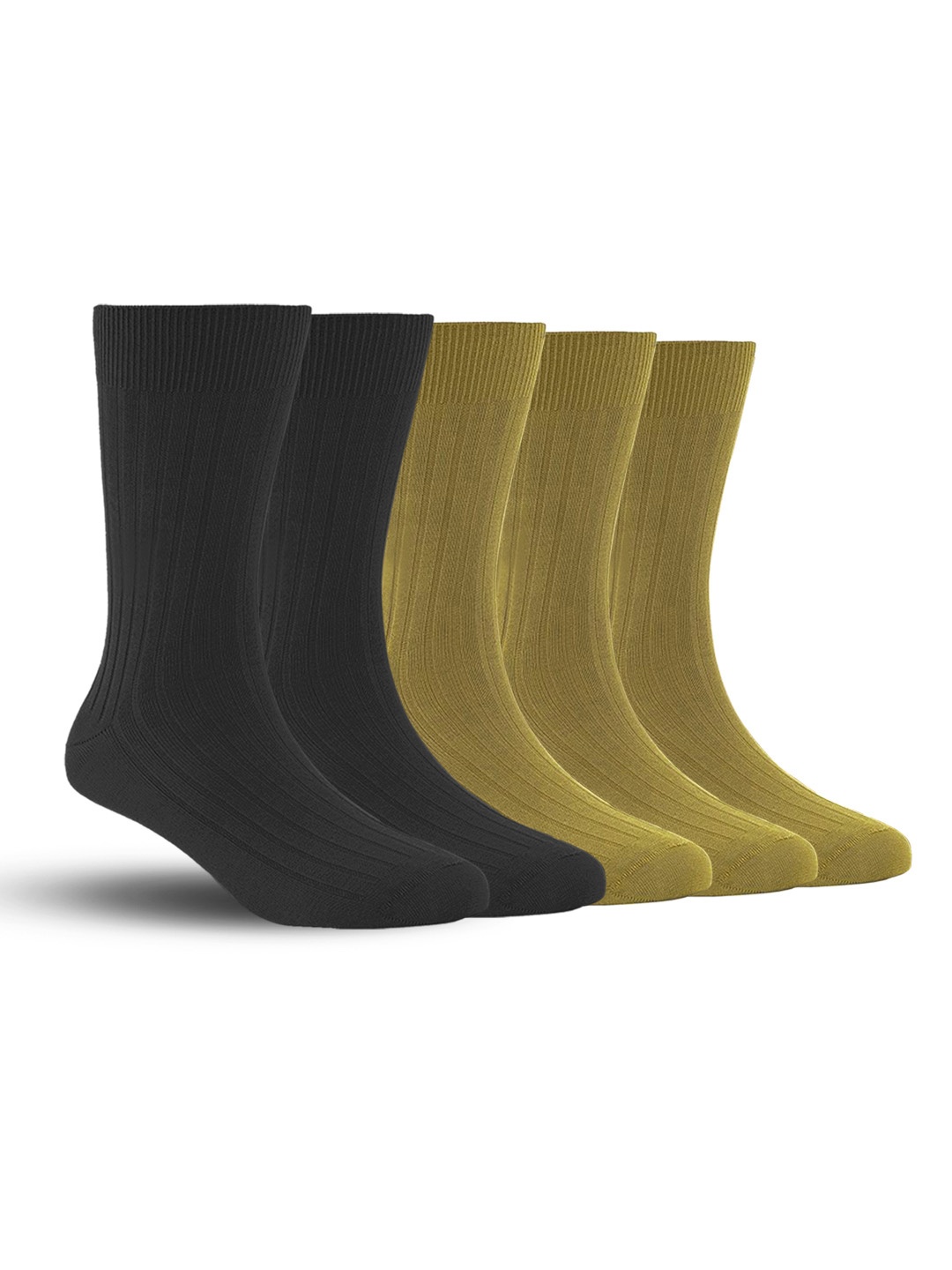 

FOOTPRINT Men 5 Pairs Anti Odour Organic Cotton Calf-Length Ribbed Bamboo Formal Socks, Black