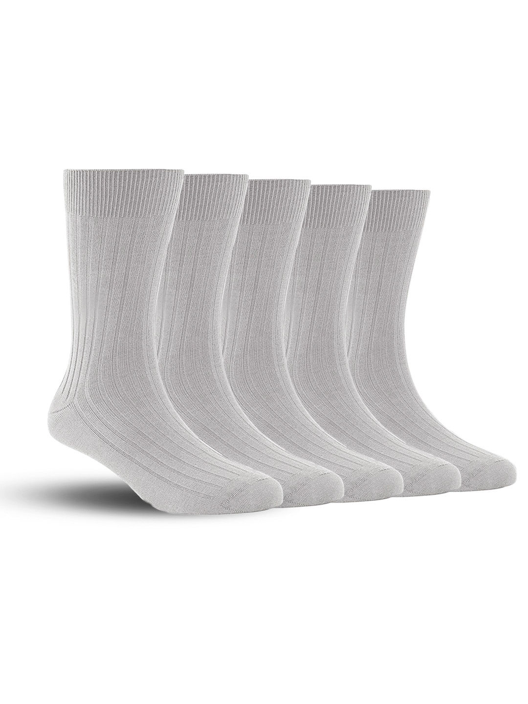 

FOOTPRINT Men 5 Pairs Anti Odour Organic Cotton Calf-Length Ribbed Bamboo Formal Socks, Grey