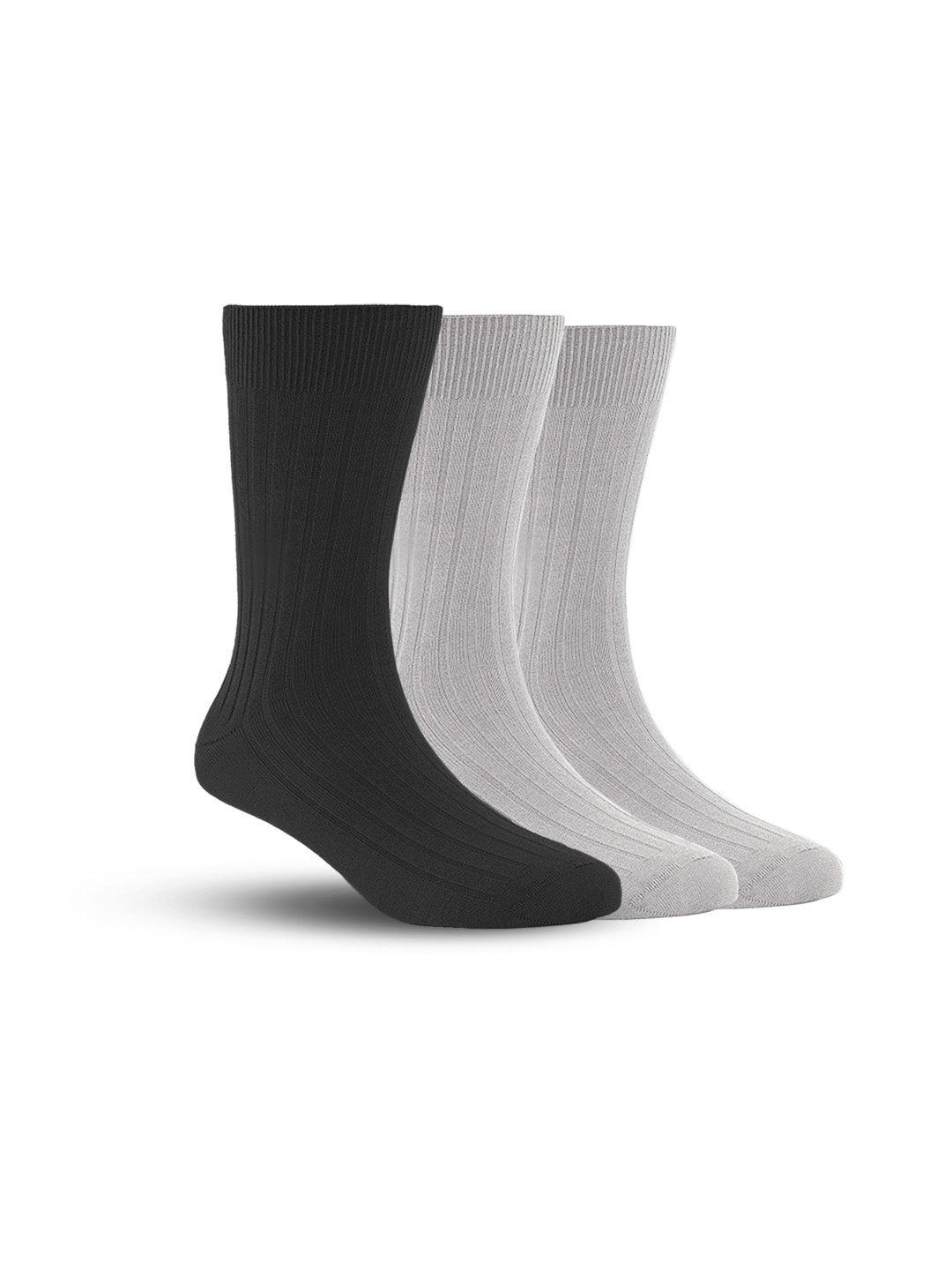 

FOOTPRINT Men 3 Pairs Anti Odour Organic Cotton Calf-Length Ribbed Bamboo Formal Socks, Grey