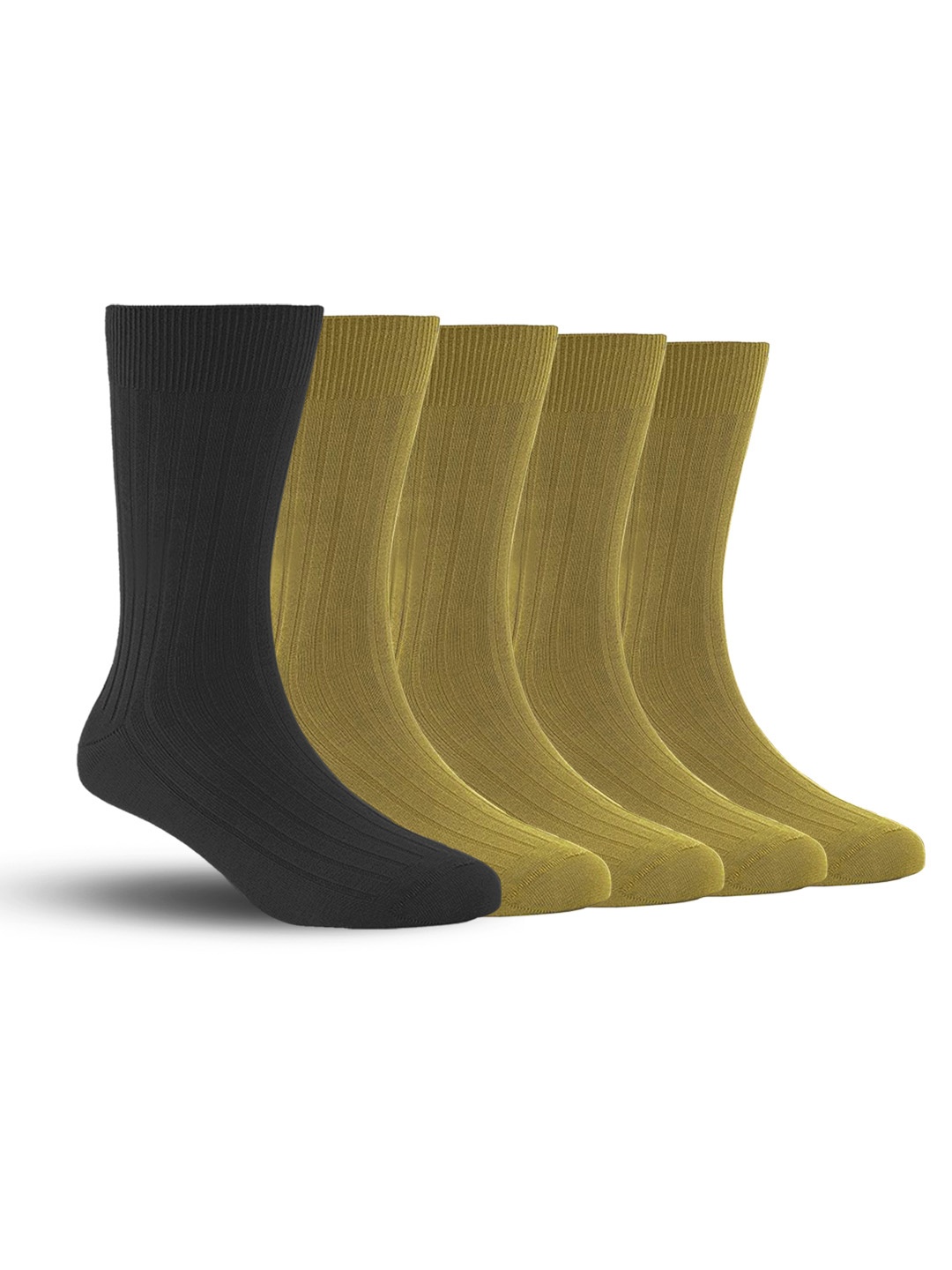 

FOOTPRINT Men 5 Pairs Anti Odour Organic Cotton Calf-Length Ribbed Bamboo Formal Socks, Beige