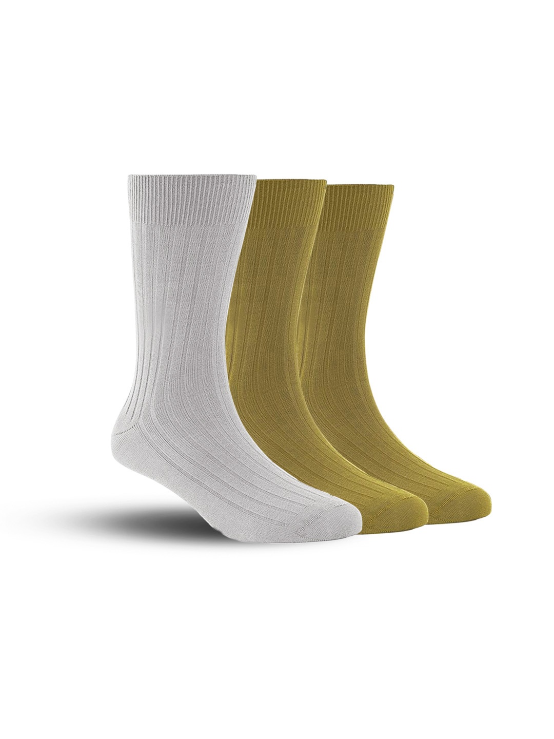 

FOOTPRINT Men 3 Pairs Anti Odour Organic Cotton Calf-Length Ribbed Bamboo Formal Socks, Beige