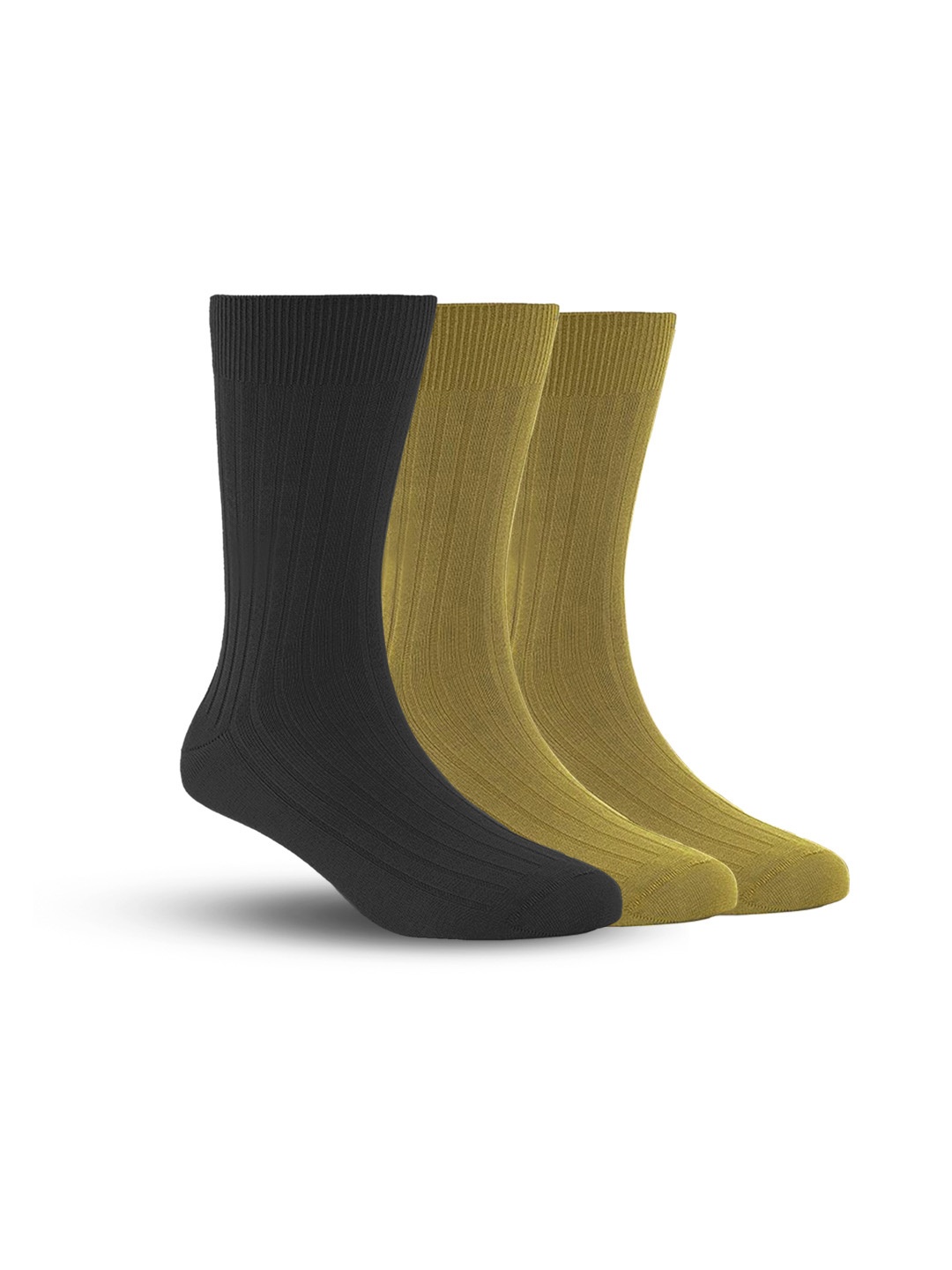 

FOOTPRINT Men 3 Pairs Anti Odour Organic Cotton Calf-Length Ribbed Bamboo Formal Socks, Beige