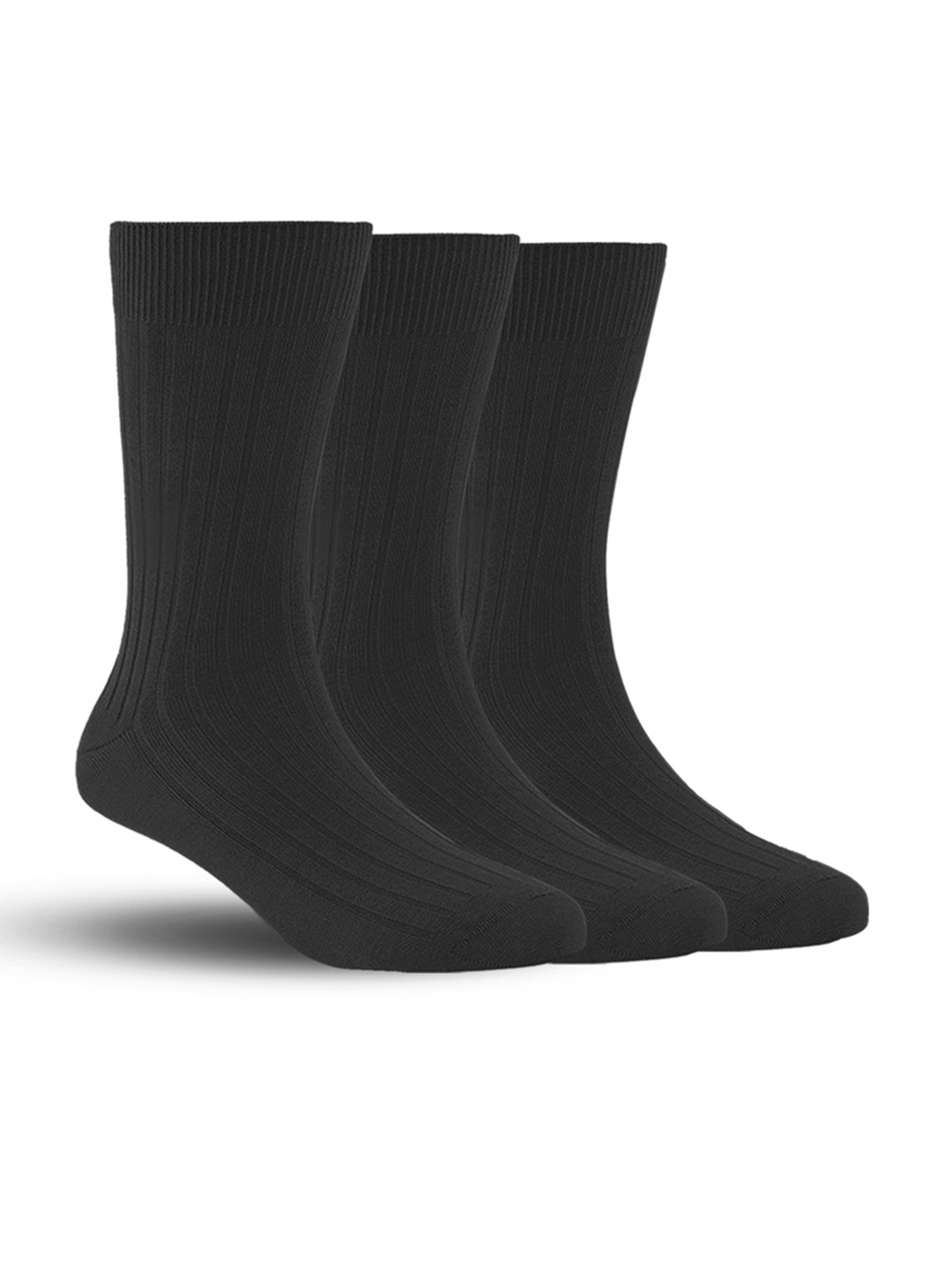 

FOOTPRINT Men 3 Pairs Anti Odour Organic Cotton Calf-Length Ribbed Bamboo Formal Socks, Black