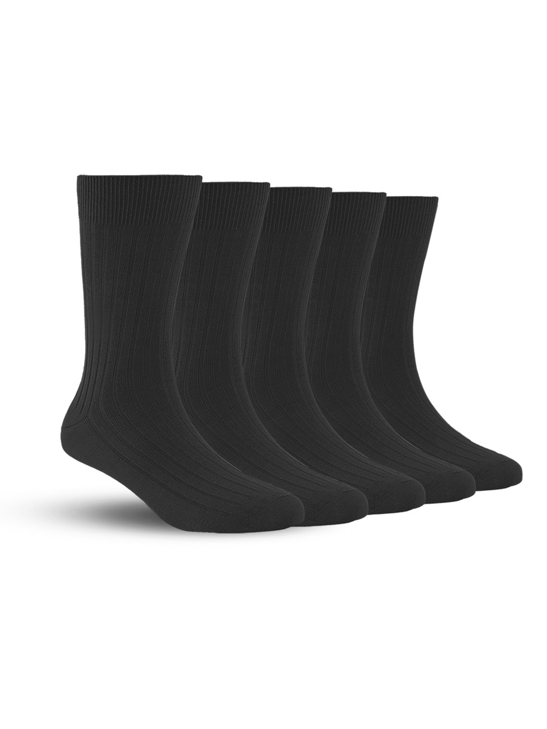 

FOOTPRINT Men 5 Pairs Anti Odour Organic Cotton Calf-Length Ribbed Bamboo Formal Socks, Black