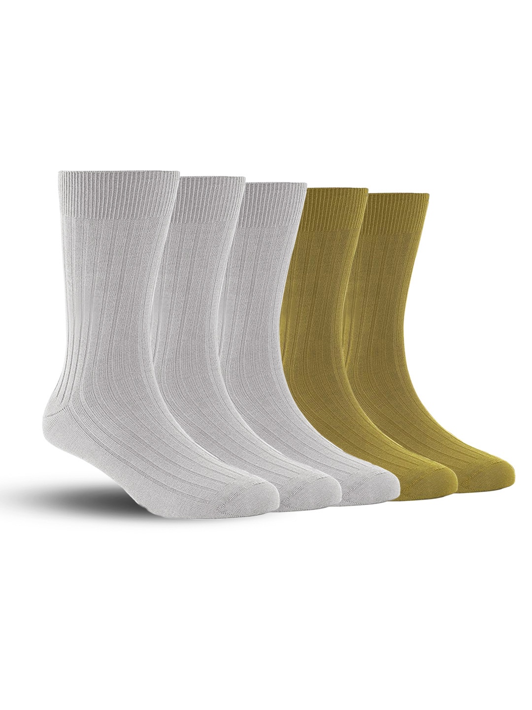

FOOTPRINT Men 5 Pairs Anti Odour Organic Cotton Calf-Length Ribbed Bamboo Formal Socks, Beige