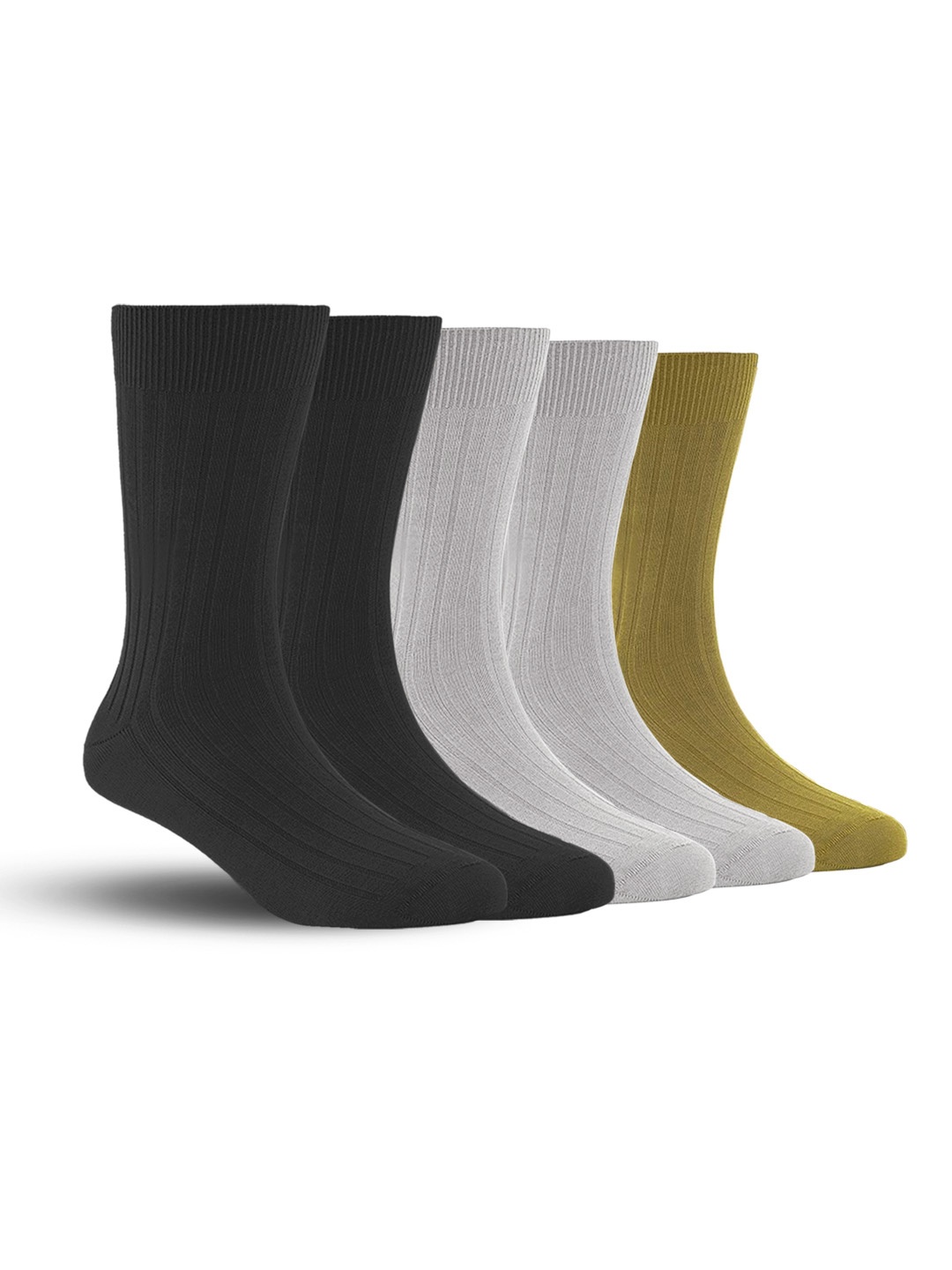 

FOOTPRINT Men 5 Pairs Anti Odour Organic Cotton Calf-Length Ribbed Bamboo Formal Socks, Black