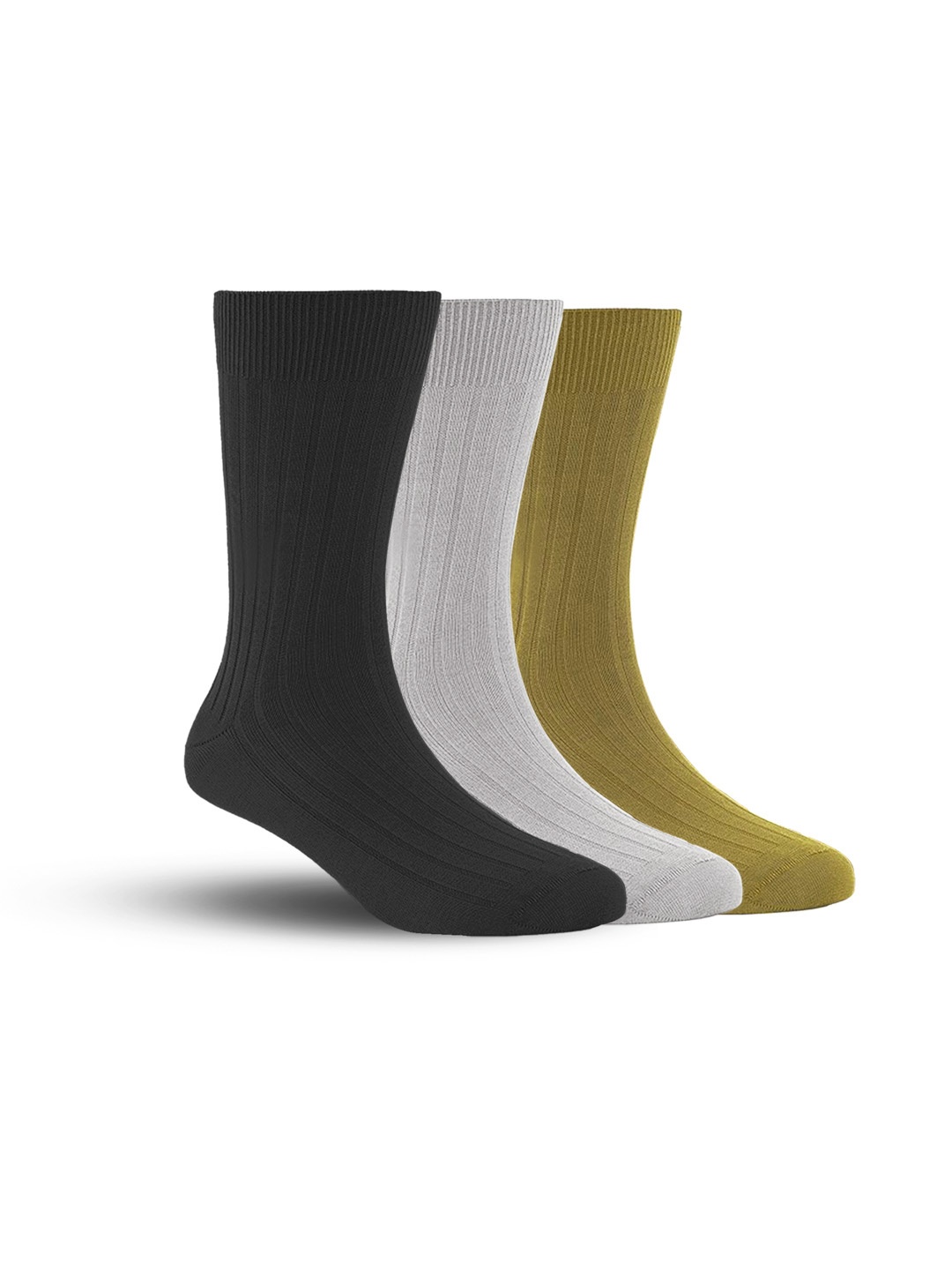 

FOOTPRINT Men 3 Pairs Anti Odour Organic Cotton Calf-Length Ribbed Bamboo Formal Socks, Black