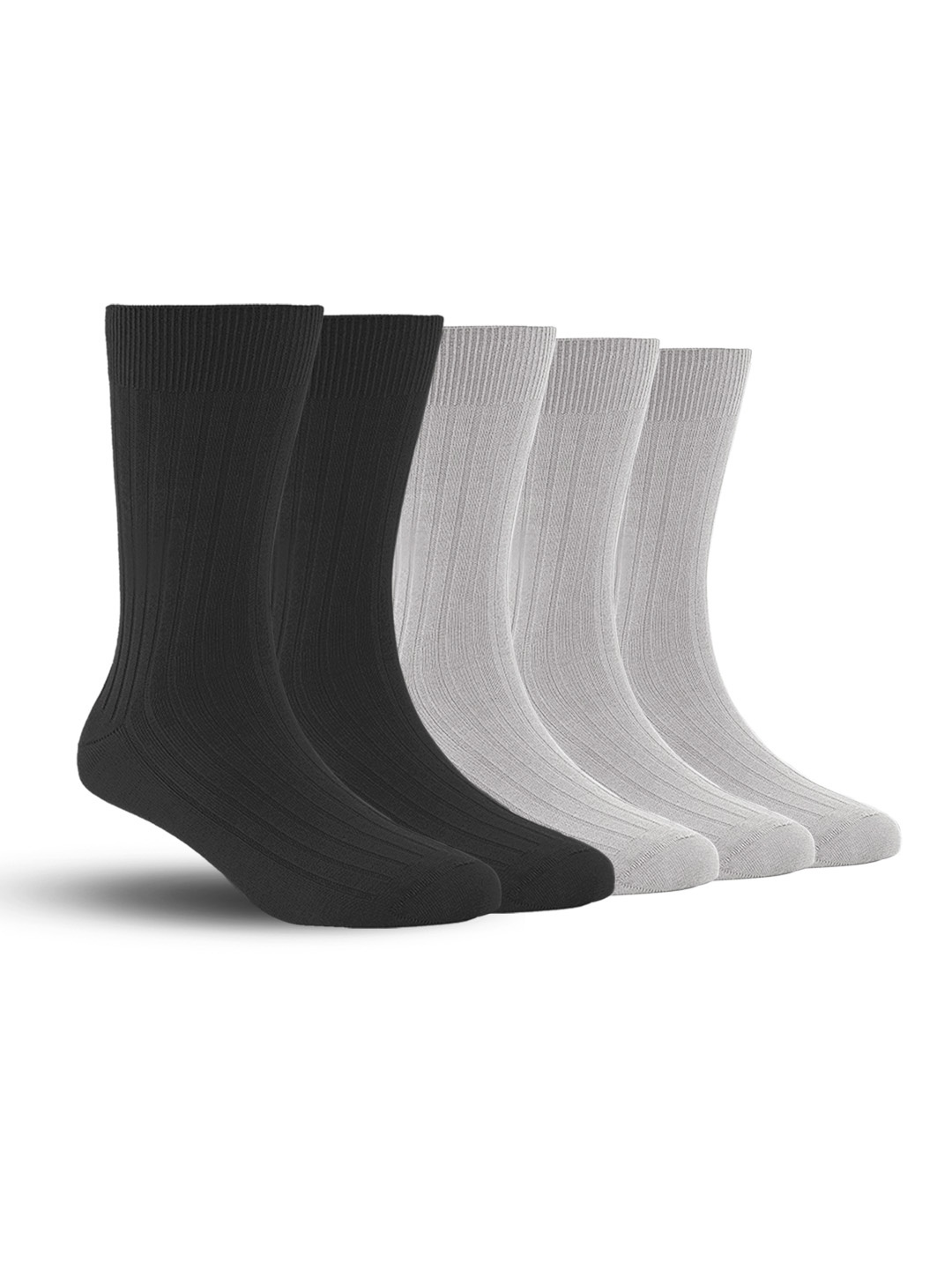 

FOOTPRINT Men 5 Pairs Anti Odour Organic Cotton Calf-Length Ribbed Bamboo Formal Socks, Black