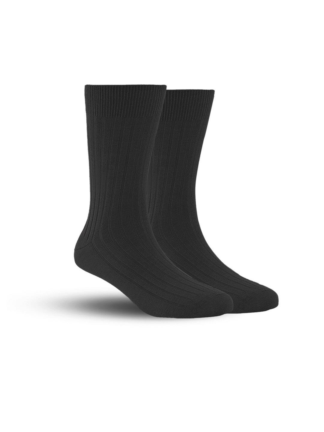 

FOOTPRINT Men 2 Pairs Anti Odour Organic Cotton Calf-Length Ribbed Bamboo Formal Socks, Black