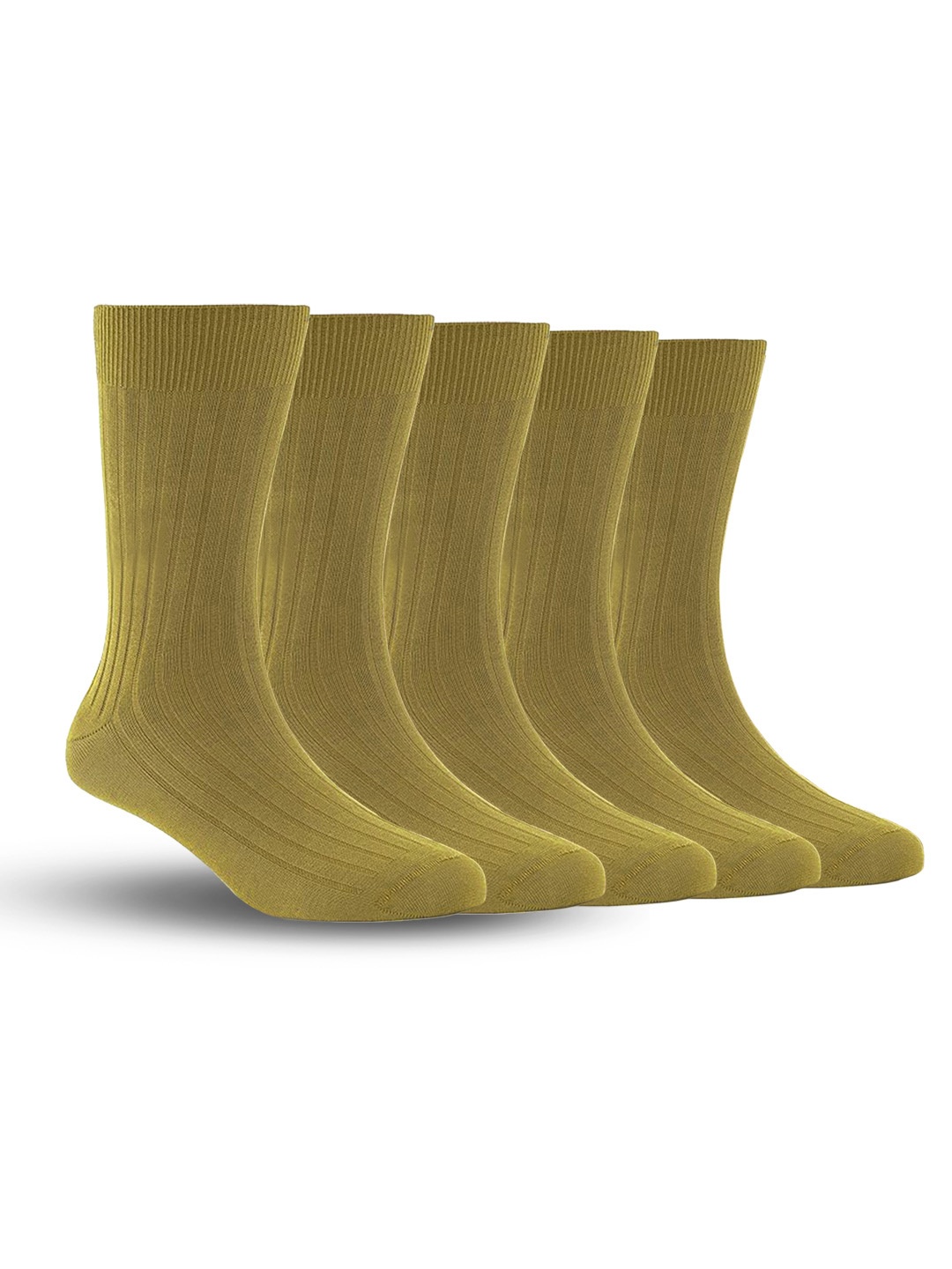 

FOOTPRINT Men 5 Pairs Anti Odour Organic Cotton Calf-Length Ribbed Bamboo Formal Socks, Khaki