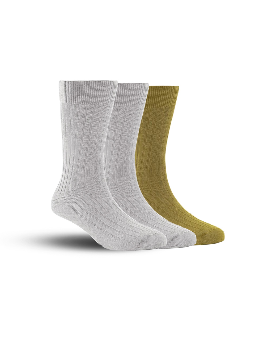 

FOOTPRINT Men 3 Pairs Anti Odour Organic Cotton Calf-Length Ribbed Bamboo Formal Socks, Grey