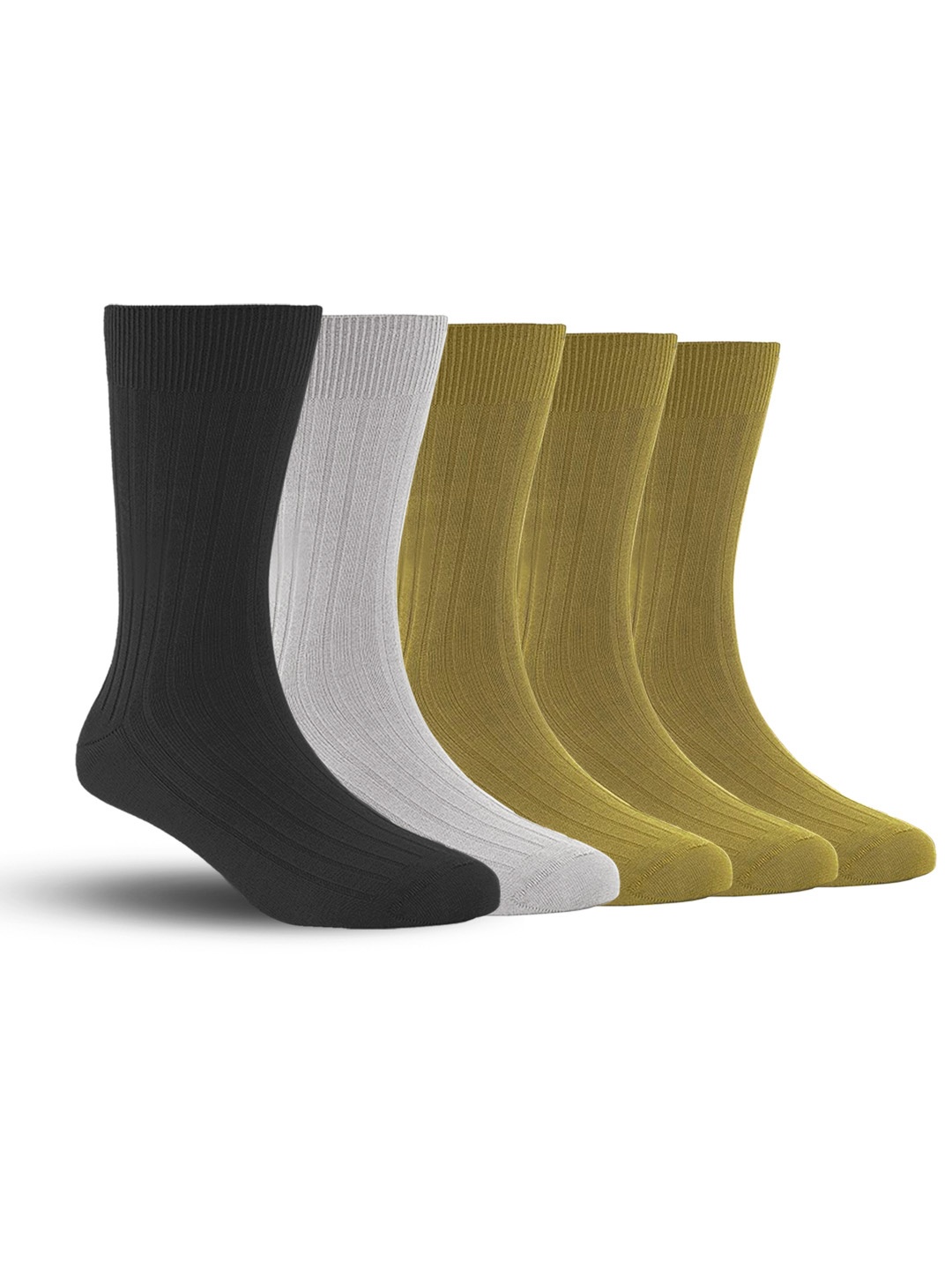 

FOOTPRINT Men 5 Pairs Anti Odour Organic Cotton Calf-Length Ribbed Bamboo Formal Socks, Khaki