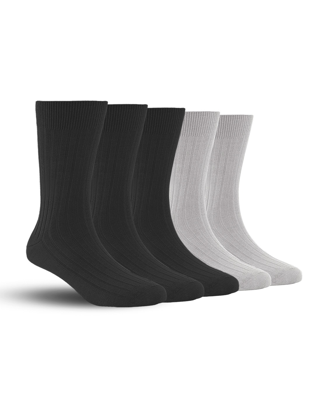 

FOOTPRINT Men 5 Pairs Anti Odour Organic Cotton Calf-Length Ribbed Bamboo Formal Socks, Black