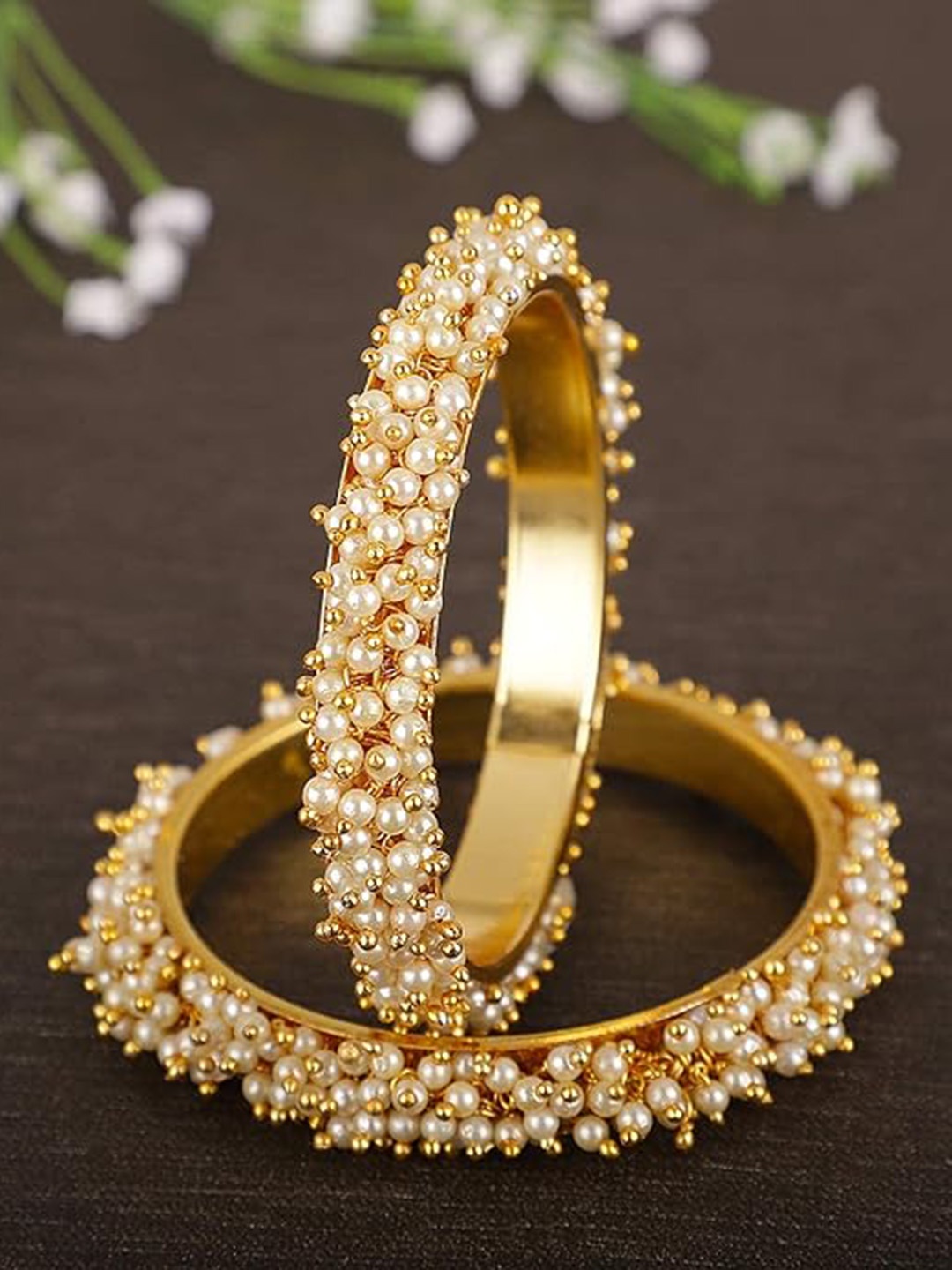 

The Pari Set Of 2 Gold-Plated Beaded Bangles