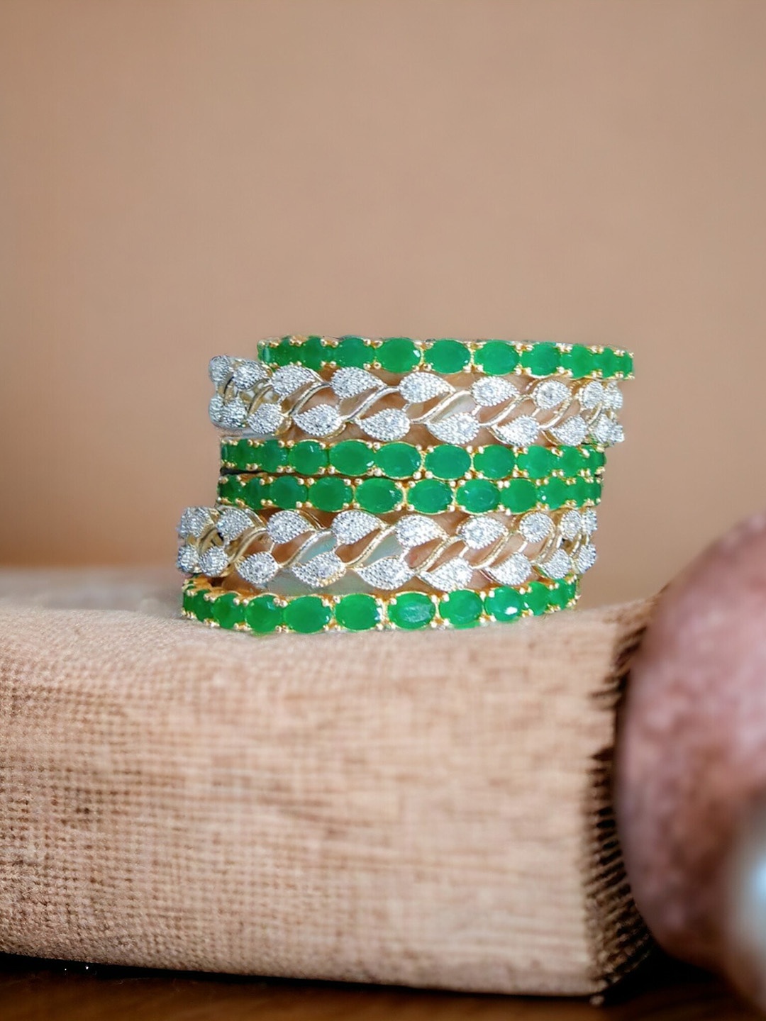 

The Pari Set Of 6 Rhodium-Plated AD-Studded Bangle, Silver