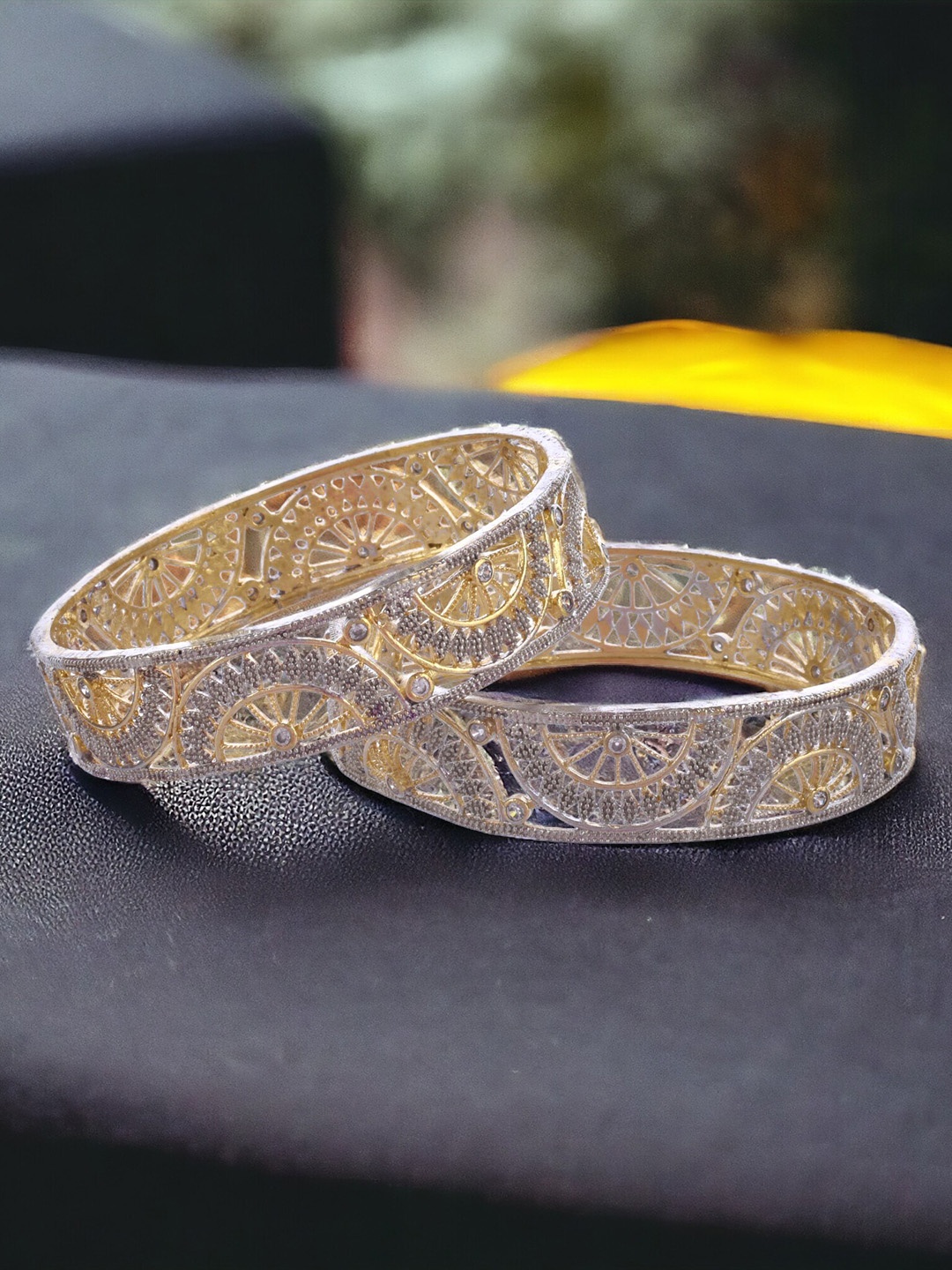 

The Pari Set Of 2 Gold-Plated Stone Studded Bangle, Silver